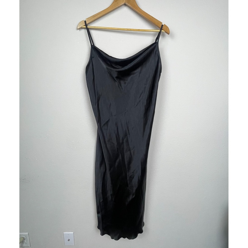 Bebe Black Slip Dress Size L Y2K Babydoll Romantic Cowl Neck Made in USA